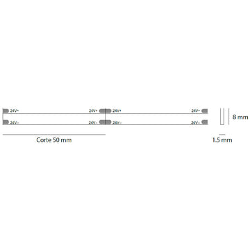 Dimensiones de Tira LED COB FADA EVO 8mm 10.5W/m 24V rollo de 5m opciones de AURO Lighting — SKU TLAN2401052
