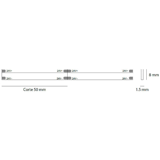 Dimensiones de Tira LED COB FADA EVO 8mm 10.5W/m 24V rollo de 5m opciones de AURO Lighting — SKU TLAN2401052