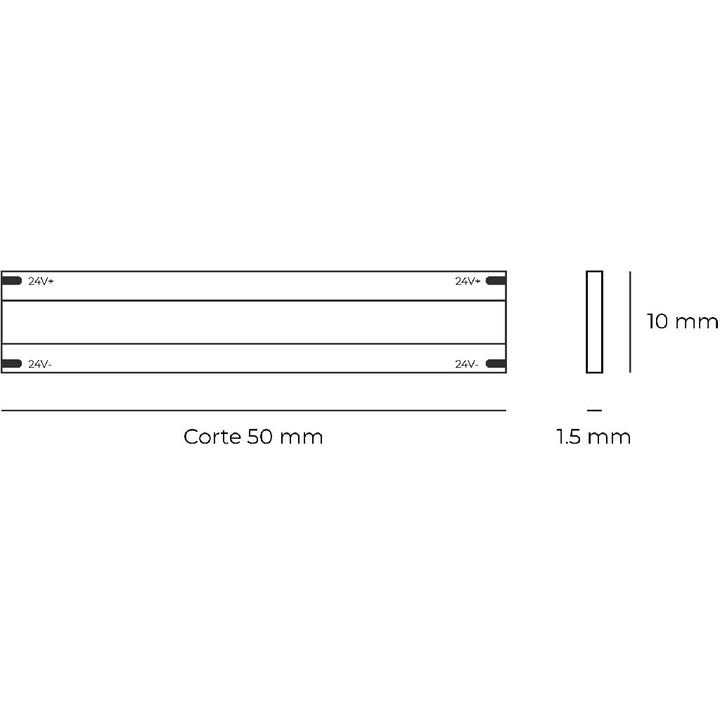 Dimensiones de Tira LED COB FADA 14.4W/m 24V rollo de 5m opciones de AURO Lighting — Referencias TLAN24014527, TLAN24014530, TLAN24014540