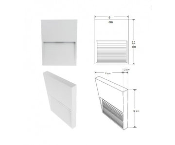 Luminario de cortesía rectangular estriado 9x12cm para sobreponer en muro 2W 3000K de iLumileds