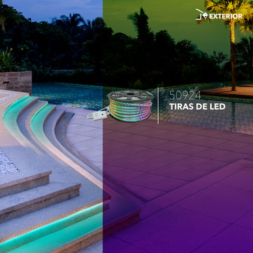 Tira LED 5050 RGB 50m 14.4W/m 120v IP65 atenuable, para interior y exterior, 60 LEDs por metro con corte cada 50cm de Philco