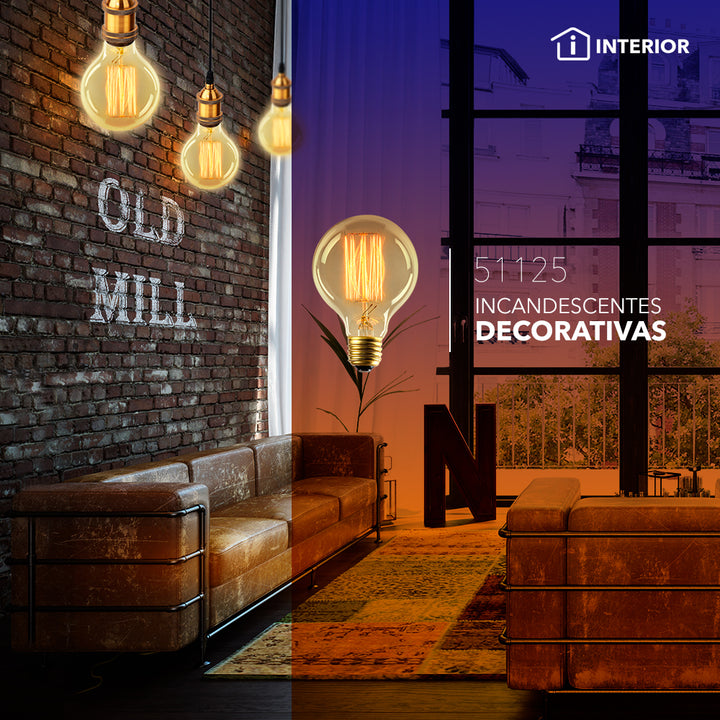 Foco incandescente tipo Globo G80 40W E26 120V, color de luz neutro cálido (2700K) de Philco