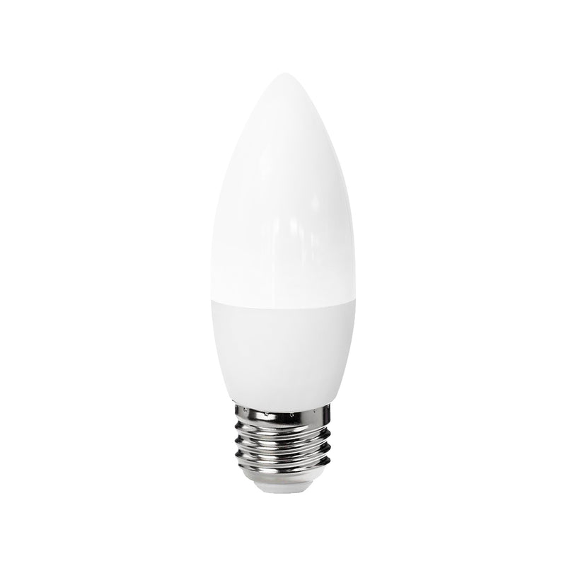 Foco LED tipo vela 4W E26 100-240V, opciones color de luz neutro cálido (3000K) o frío (6500K) acabado opalinode Philco