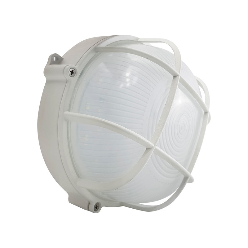 Luminario arbotante LED estilo marino circular 18W IP65 resistente a impactos, color de luz neutro cálido (3000K) ó frío (6500K) acabado blanco de Philco