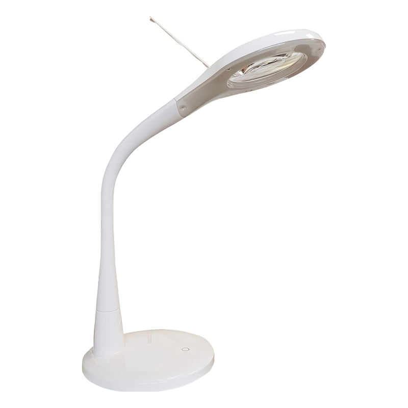 Lámpara de mesa con lupa incluida 7W 100-240V, color de luz neutro frío (5000K) acabado blanco touch, atenuable y direccionable de Philco