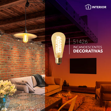 Foco incandescente espiral ST64 40W E26 120V, color de luz neutro cálido (2700K) de Philco