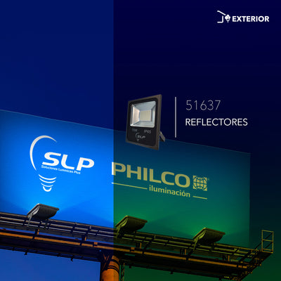 Reflector exterior LED 70W 120° 100-240V IP65, color de luz frío (6500K) con cuerpo de aluminio acabado negro de Philco