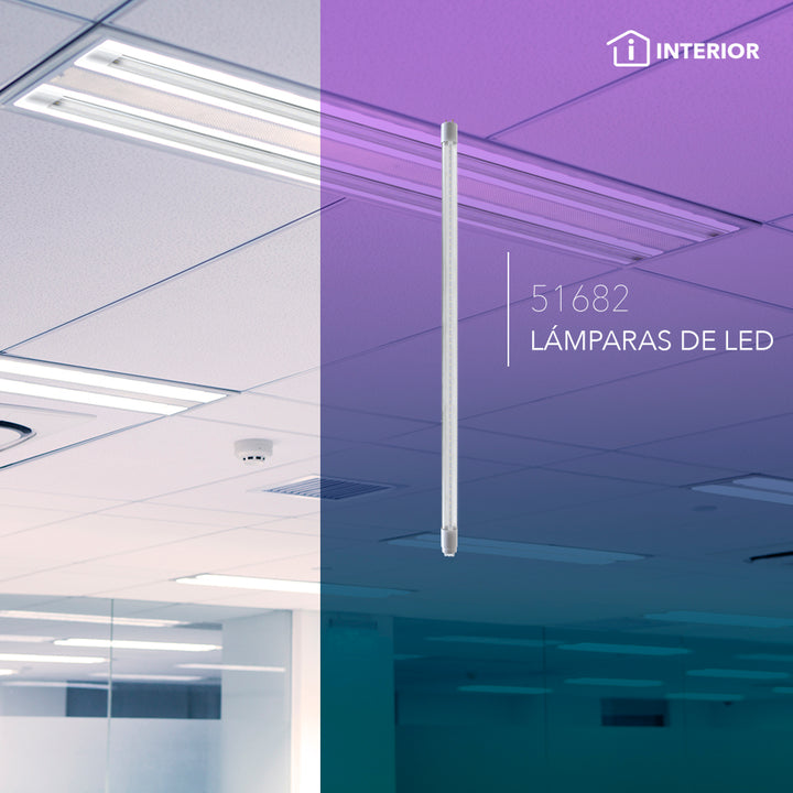 Tubo T8 LED PREMIUM 25W G13 110- 277V 120cm, color de luz frío (6500K) acabado transparente y conexión en ambos lados de Philco