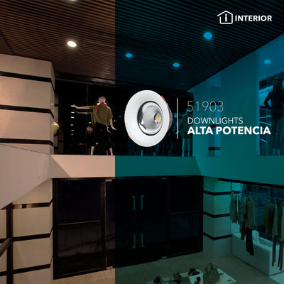 Downlight alta potencia LED 50W 60° (Ø23cm), opciones color de luz, acabado blanco cuerpo de aluminio con tapa de cristal de Philco