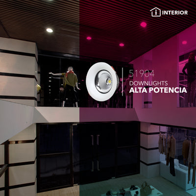 Downlight alta potencia LED 50W 60° (Ø23cm), opciones color de luz, acabado blanco cuerpo de aluminio con tapa de cristal de Philco