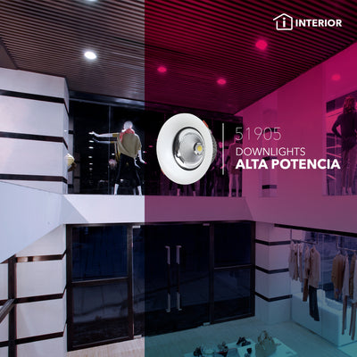 Downlight alta potencia LED 50W 60° (Ø23cm), opciones color de luz, acabado blanco cuerpo de aluminio con tapa de cristal de Philco