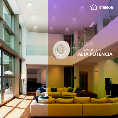 Downlight alta potencia LED dirigible 20W 60° (Ø13cm), opciones color de luz, acabado blanco cuerpo de aluminio con tapa de cristal de Philco