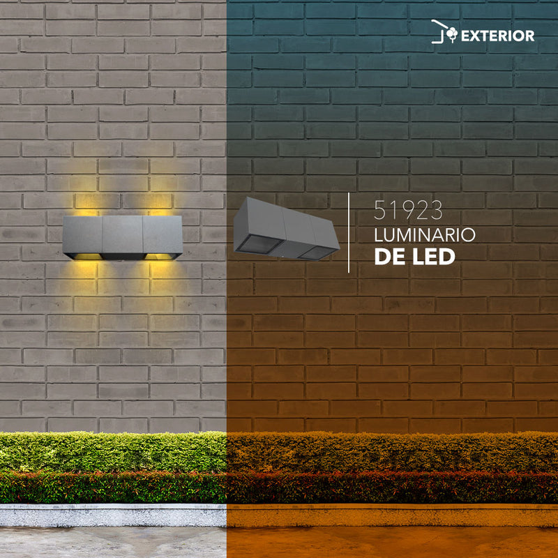 Luminario arbotante LED de exterior rectangular 12W 90° 90-265V IP54, color de luz neutro cálido (3000K) luz directa e indirecta acabado negro de Philco