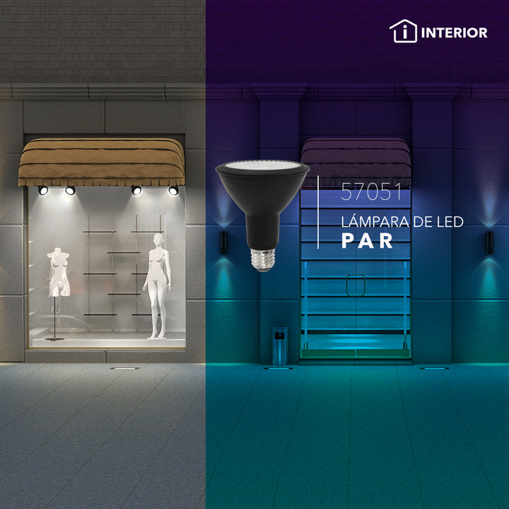 PAR30 LED 12W E26 100-240V, opciones color de luz neutro cálido (3000K) o frío (6500K) acabado negro de Philco