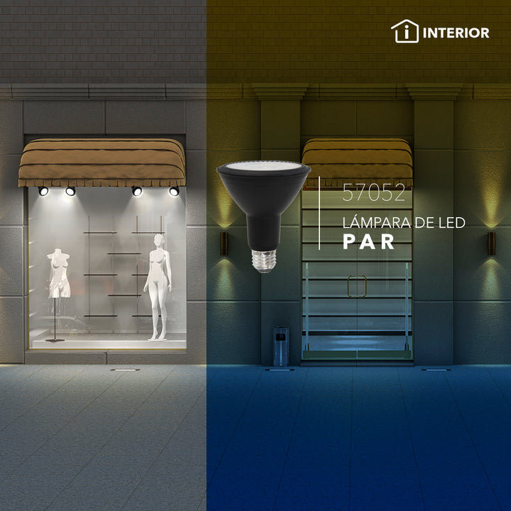 PAR30 LED 12W E26 100-240V, opciones color de luz neutro cálido (3000K) o frío (6500K) acabado negro de Philco