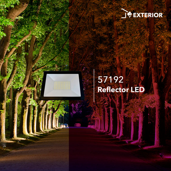 Reflector exterior LED 100W 120° 100-240V IP65, color de luz frío (6500K) con cuerpo de aluminio acabado negro de Philco