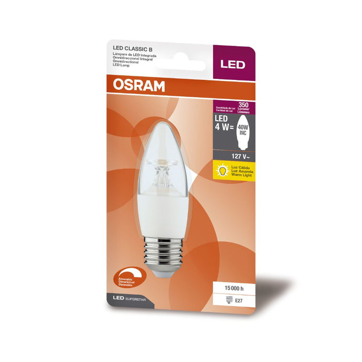 Foco tipo Vela clear atenuable 5W 2700K E26 marca Ledvance