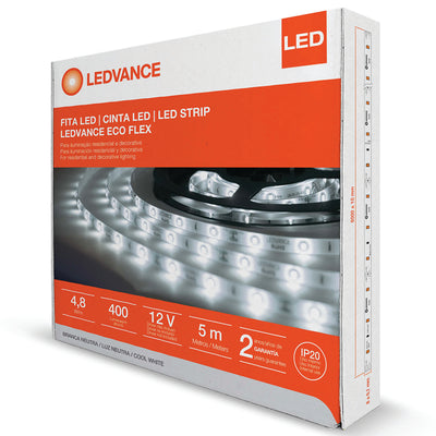Tira LED ECOFLEX para Interiores 5m 4.8W/m 12V opciones en color de luz marca Ledvance
