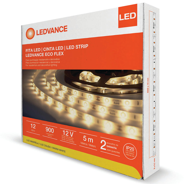 Tira LED ECOFLEX para Interiores 5m 12W/m 12V opciones en color de luz marca Ledvance