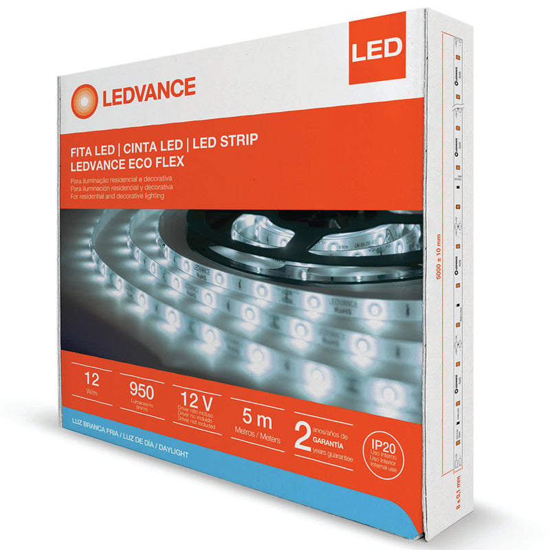 Tira LED ECOFLEX para Interiores 5m 12W/m 12V opciones en color de luz marca Ledvance