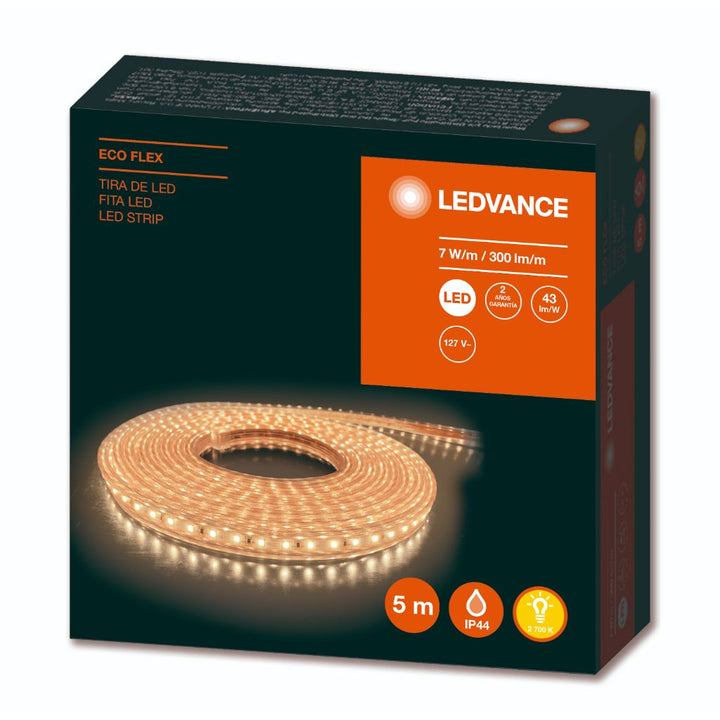 Tira Led Ecoflex para exteriores 5m 7w/m IP44 120v opción colores de luz marca Ledvance