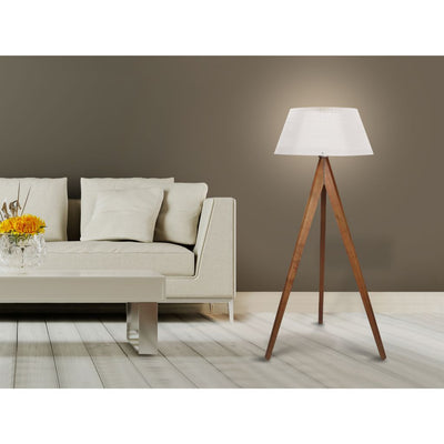 Lámpara de piso fabricada en acrílico troquelado con pantalla cónica y madera semipreciosa ACPICON56 de Kookay