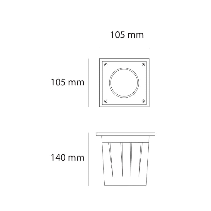 Luminario ABA para empotrar en piso con tapa cuadrada en acero inoxidable para lámpra MR16 GU10 (housing incluido) de Auro