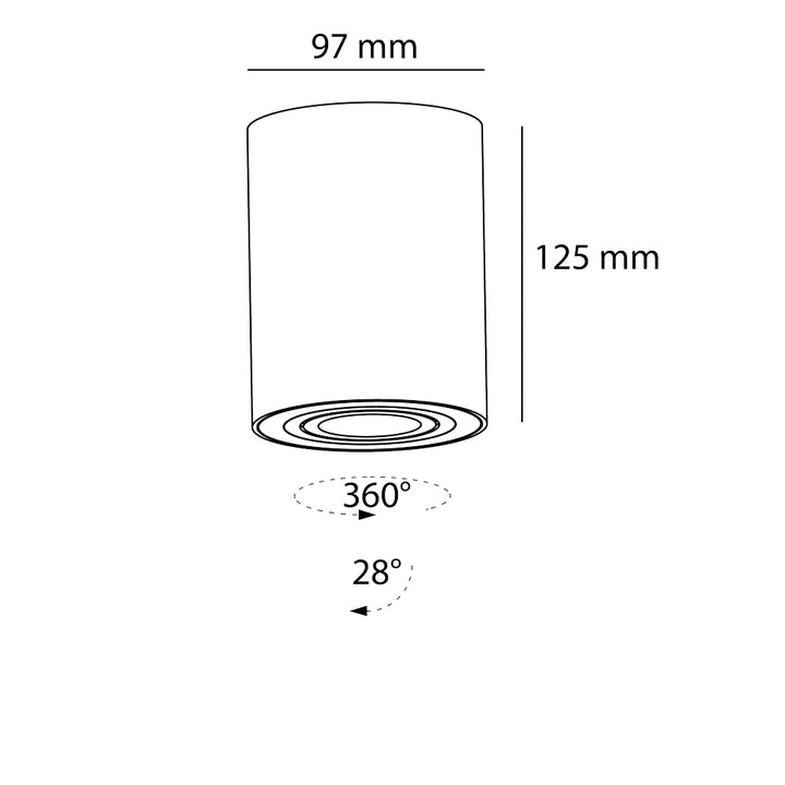 Luminario cilíndrico de sobreponer dirigible PRACTIC Ø9.7cm para MR16 GU10opción de acabado blanco o negro de AURO Lighting