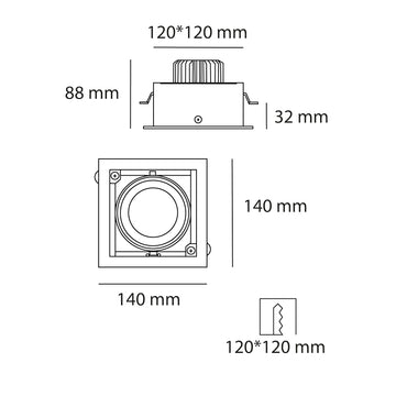 Downlight WALID cuadrado acabado blanco o negro dirigible 25w CRI>90 24° color de luz neutro cálido, opciones acabado negro y blanco de Auro