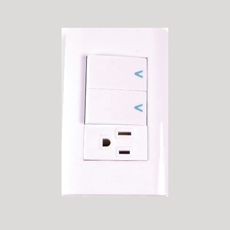 Placa con 2 interruptores sencillos y 1 contacto de 1 módulo linea Económica de Lucek