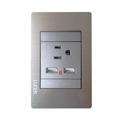 Placa Metálica con 1 contacto y 2 entradas aterrizadas USB línea Premium de Lucek
