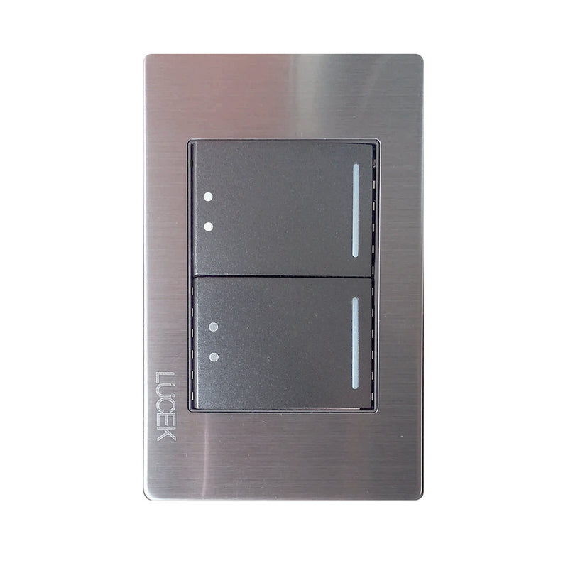Placa con 2 interruptores de escalera de 1.5 modulos linea Premium de Lucek