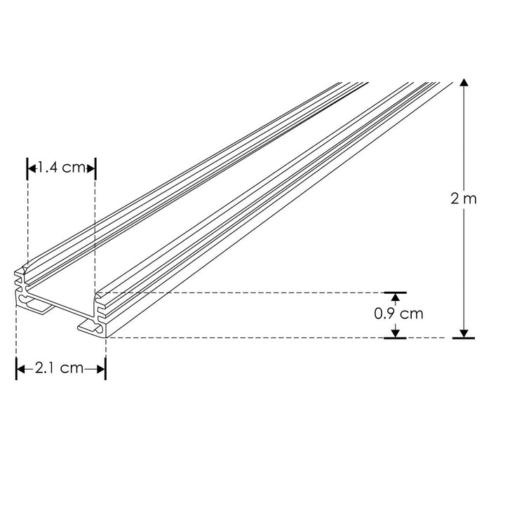 Kit de perfil de aluminio para suspender o sobreponer DXA19KIT. -L:2m A:1.4cm Al:1.8cm- para tira LED, incluye difusor acrílico, kit de 2 grapas y kit de 2 tapas laterales de iLumileds