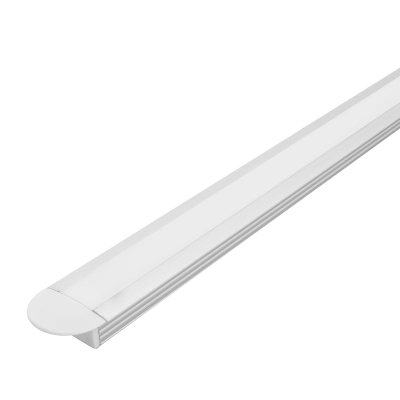 Kit perfil aluminio con ceja DXAP02KIT. -L:2m A:1.7/2.45cm Al:1.2cm- para tira LED, incluye difusor acrílico, 2 tapas laterales y 2 grapas de sujeción