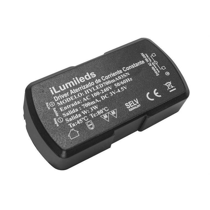 Driver corriente constante aterrizado 3W, entrada 100-240V ca salida 3-4.5V cc, 700mA para interiores de iLumileds