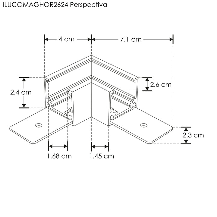 Cople 90° horizontal acabado negro, incluye barras de metal y tornillos para riel ILUTMAG2624SS de iLumileds