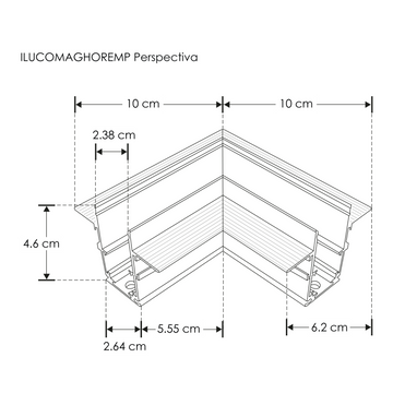 Kit de cople acabado negro, angulo 90°, conexión horizontal, incluye barras de metal y tornillos para riel ILUTMAG6246EMP