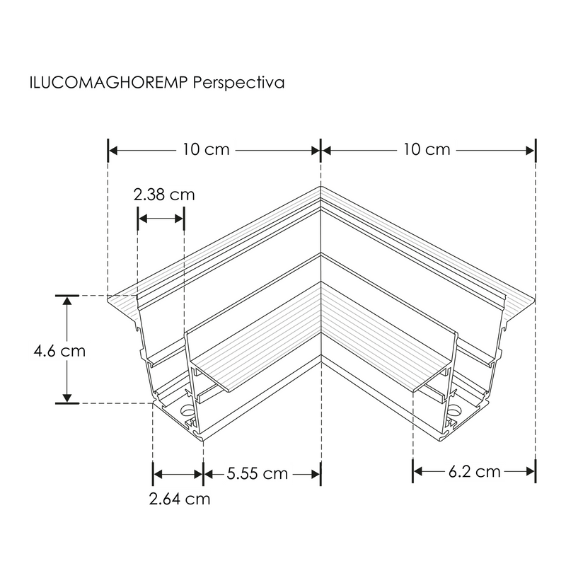 Kit de cople acabado negro, angulo 90°, conexión horizontal, incluye barras de metal y tornillos para riel ILUTMAG6246EMP