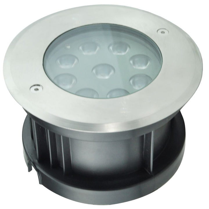 Luminario circular integrado 9W 3000K 10x45° para empotrar en piso incluye housing de iLumileds. Ideal para iluminar muros.