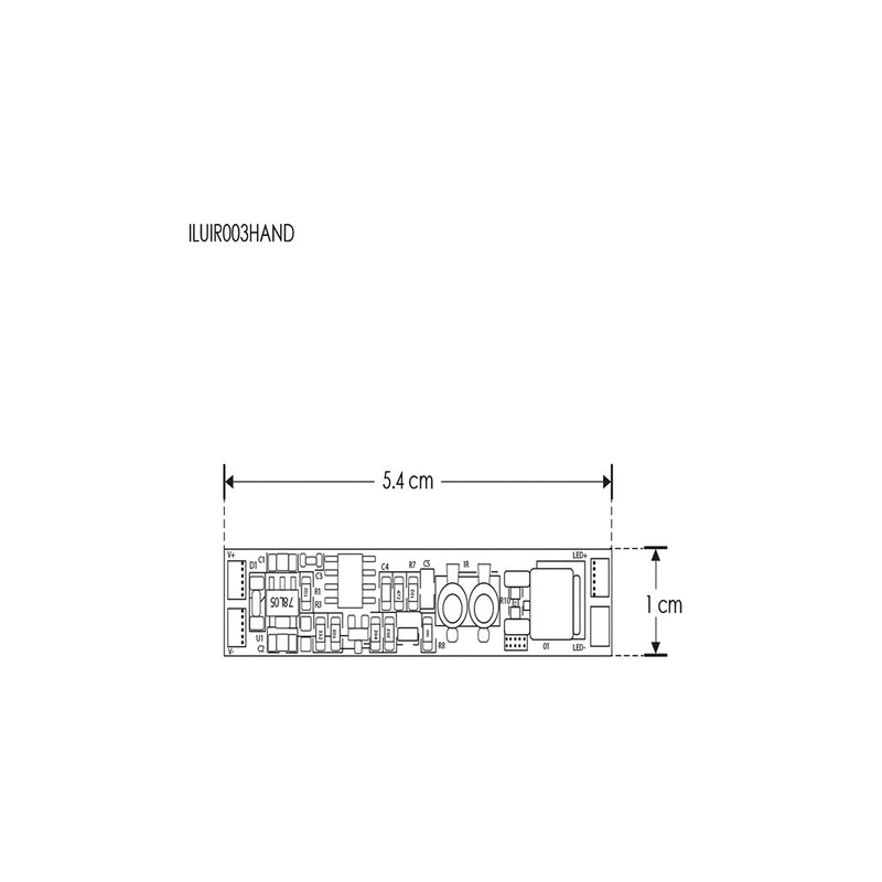 Sensor IR ON-OFF para tiras LED activado con la mano conecta hasta  72W/12Vcc - 144W/24Vcc, incluye emisor y receptor IR de iLumileds