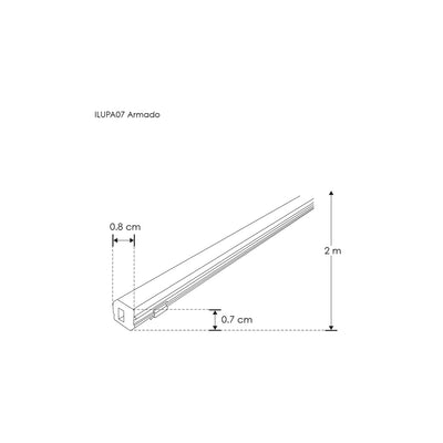 Kit perfil aluminio ultra delgado empotrar ILUPA07KIT. -L:2m A:0.8cm Al:0.7cm- incluye difusor, 2 tapas laterales y 2 grapas sujeción iLumileds