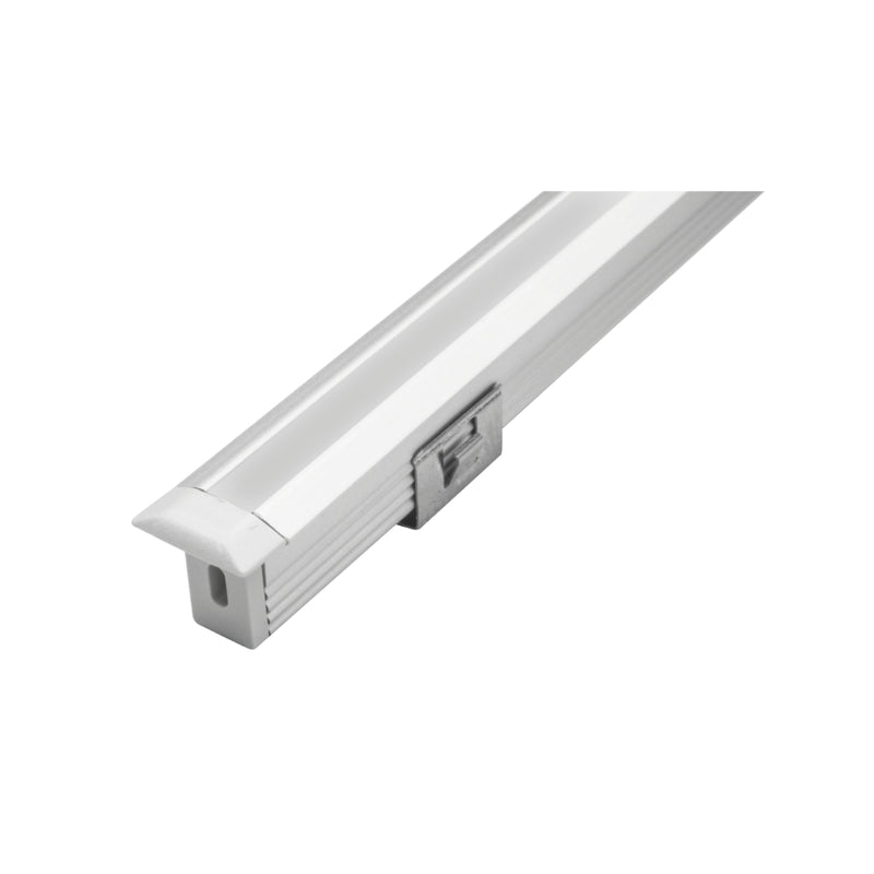Kit de perfil de aluminio ultra-estrecho con ceja ILUPA1009KIT. -L:2m A:0.28cm/0.88cm Al:1cm- para tira LED, incluye difusor acrílico, 2 tapas laterales, 2 grapas de sujeción de iLumileds
