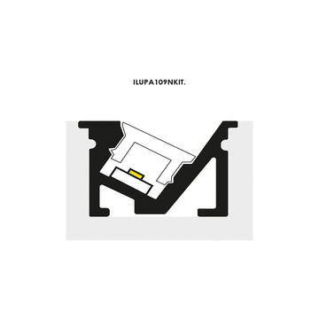 Kit de perfil aluminio efecto wall washer ILUPA109NKIT. -L2m A:1.2cm Al:0.85cm- para tira LED incluye difusor negro traslucido y 2 tapas laterales de iLumileds