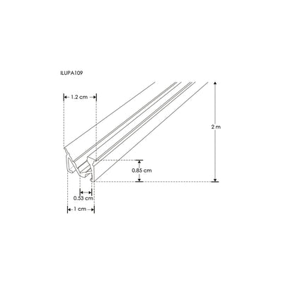 Kit de perfil aluminio efecto wall washer ILUPA109KIT. -L2m A:1.2cm Al:0.85cm- para tira LED incluye difusor acrílico y 2 tapas laterales de iLumileds