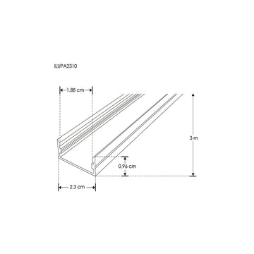 Kit perfil de aluminio ILUPA2310KIT. -L:3m A:1.88cm Al:0.96cm- para tira LED, incluye difusor, 2 tapas laterales y 2 grapas de sujeción de iLumileds