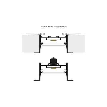 Kit de perfil large de bajo deslumbramiento con difusor remetido con ceja ILUPA3551NUGRCKI -L:2m A:4.5cm Al:5.1cm- para tira LED, incluye difusor negro traslucido, 2 tapas laterales y 2 resortes sujeción de iLumileds
