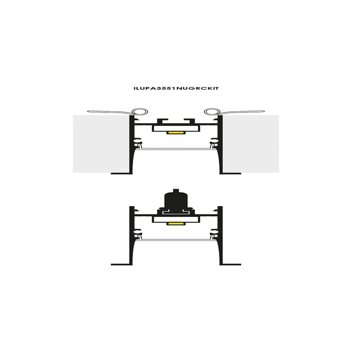Kit de perfil large de bajo deslumbramiento con difusor remetido con ceja ILUPA3551NUGRCKI -L:2m A:4.5cm Al:5.1cm- para tira LED, incluye difusor negro traslucido, 2 tapas laterales y 2 resortes sujeción de iLumileds