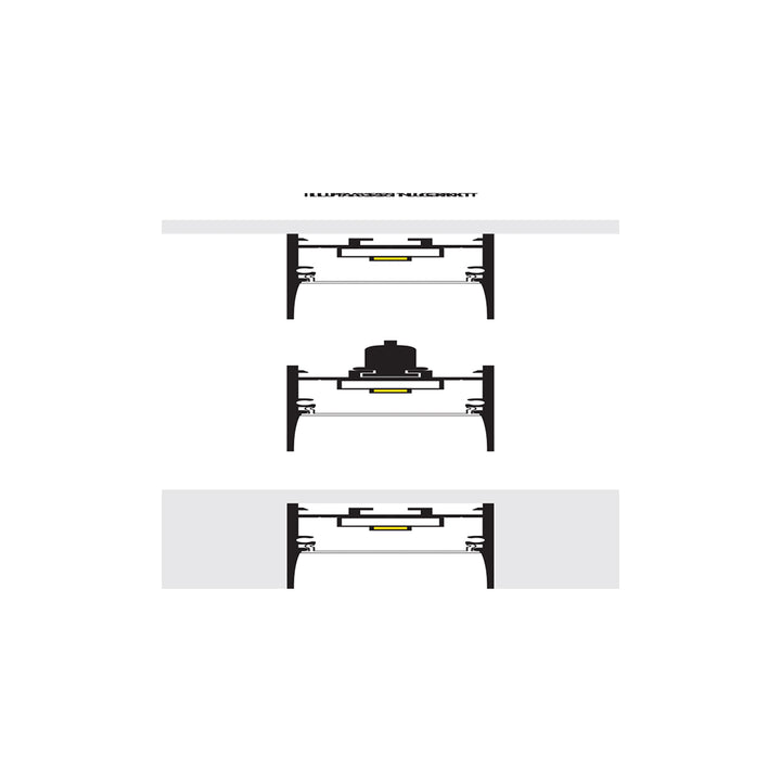 Kit de perfil mediano de bajo deslumbramiento con difusor remetido ILUPA3551NUGRKIT -L:2m A:3.5cm Al:5.1cm- para tira LED, incluye difusor negro traslucido, 2 tapas laterales y 2 kit de grapas de iLumileds