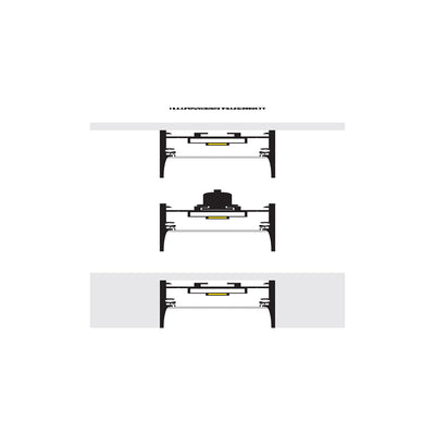 Kit de perfil mediano de bajo deslumbramiento con difusor remetido ILUPA3551NUGRKIT -L:2m A:3.5cm Al:5.1cm- para tira LED, incluye difusor negro traslucido, 2 tapas laterales y 2 kit de grapas de iLumileds