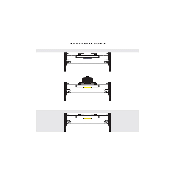 Kit de perfil mediano de bajo deslumbramiento con difusor remetido ILUPA3551UGRKIT -L:2m A:3.5cm Al:5.1cm- para tira LED, incluye difusor opalino, 2 tapas laterales y 2 grapas de metal para sujeción de iLumileds